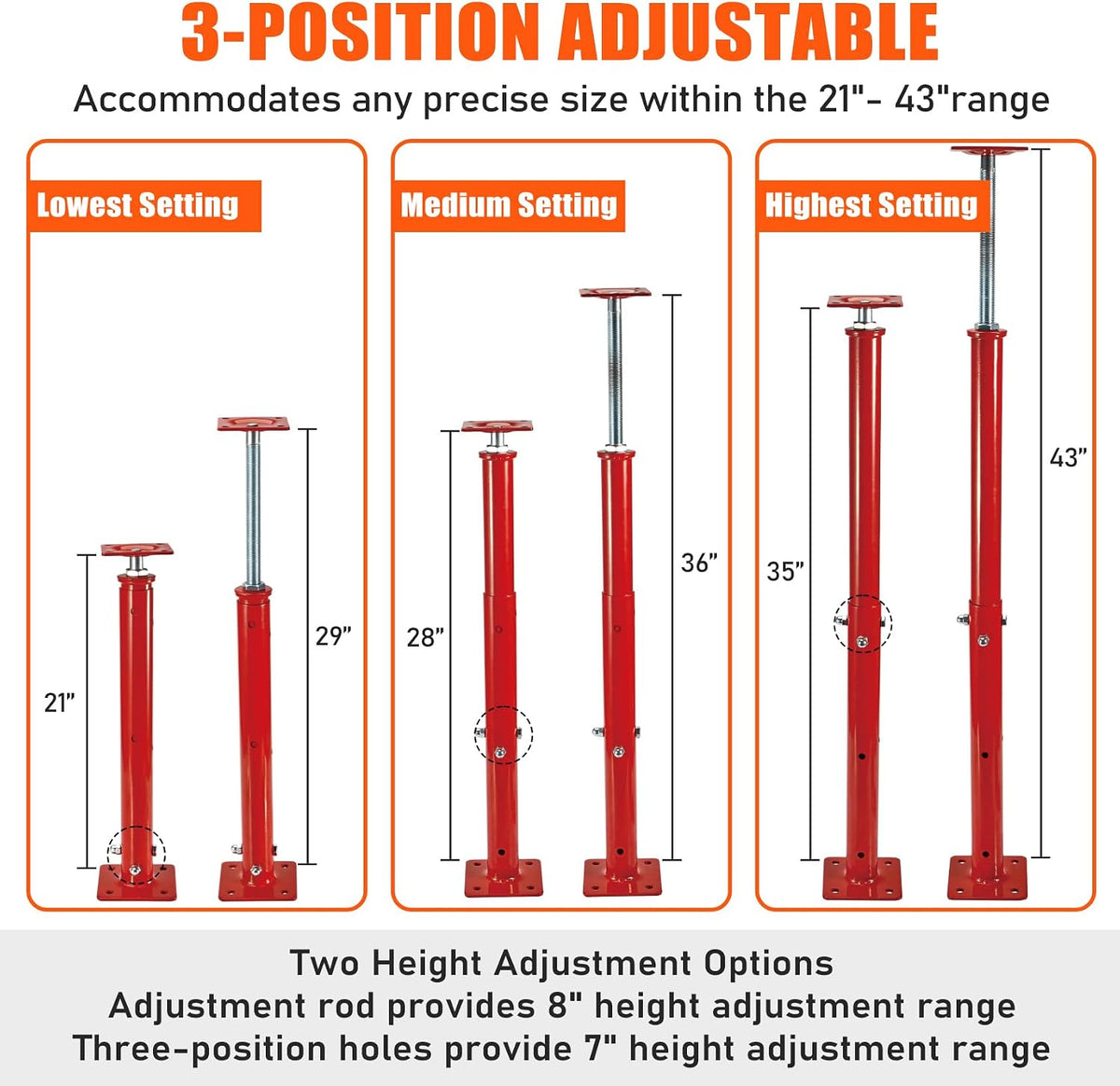 2 Pack House Floor Jacks, 21"-43" Height Range, 11023 LBS Max Load