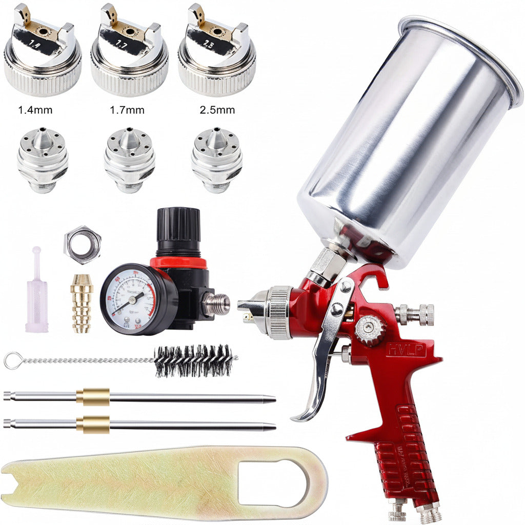 BANG4BUCK High Performance HVLP Gravity Feed Spray Gun with 1.4mm 1.7mm 2.5mm Fluid Tips, 1000cc Aluminum Cup for Auto Paint, Primer, Clear/Top Coat & Touch-Up