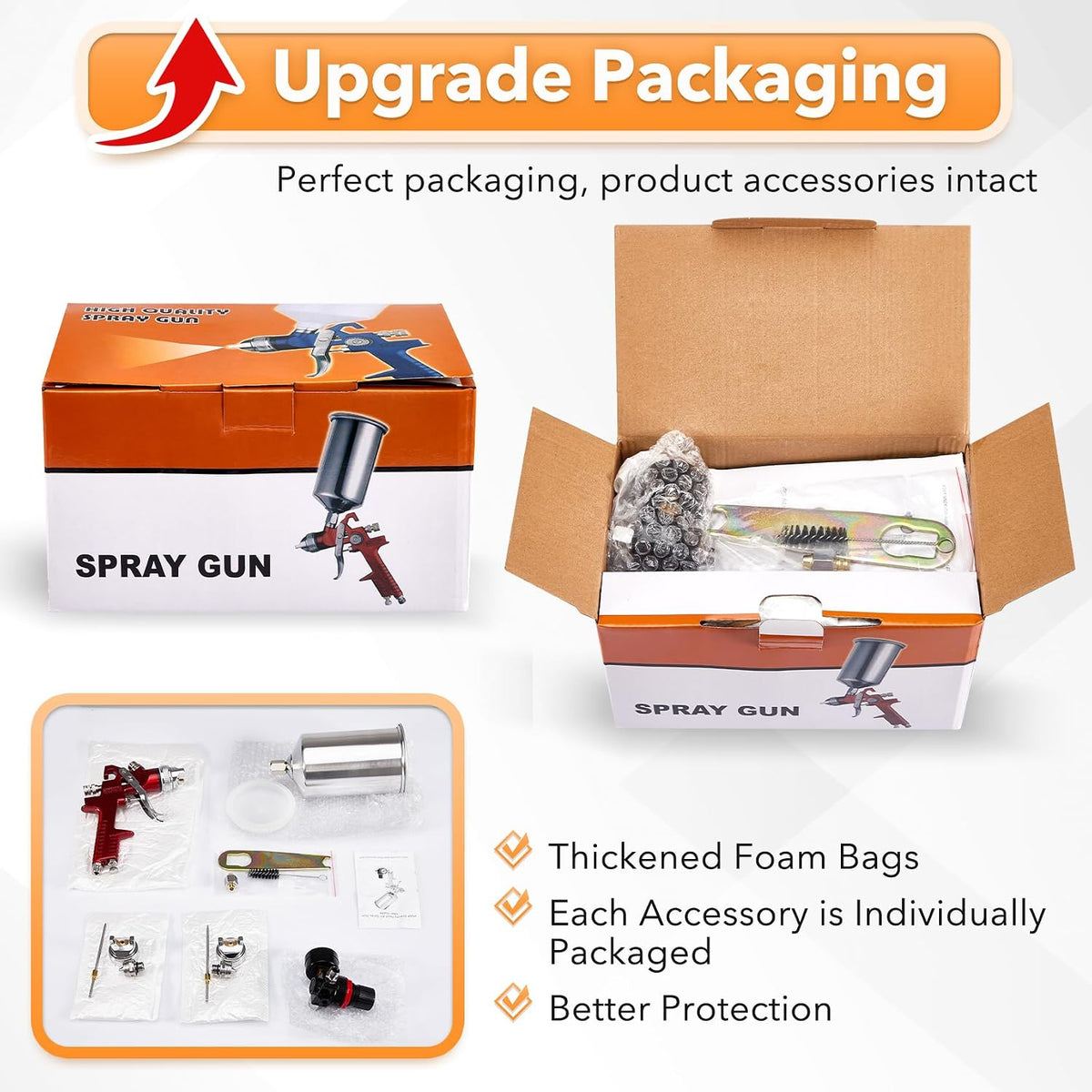 BANG4BUCK High Performance HVLP Gravity Feed Spray Gun with 1.4mm 1.7mm 2.5mm Fluid Tips, 1000cc Aluminum Cup for Auto Paint, Primer, Clear/Top Coat & Touch-Up